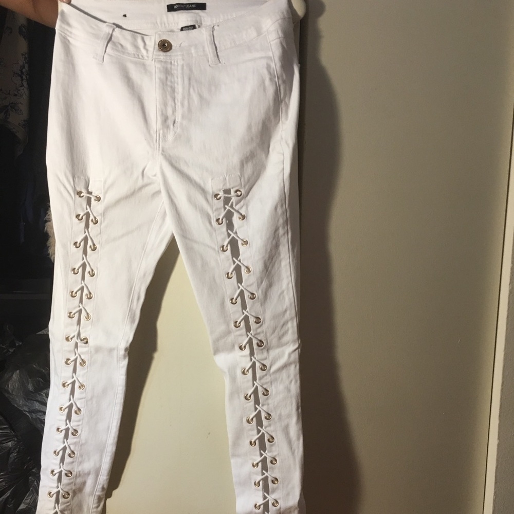 White corset style skinny jeans